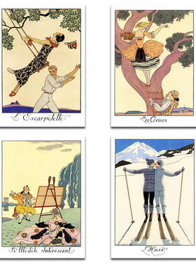 哇墙乔治巴比尔复古法国时装插画大师简约欧式客餐厅书房装饰画芯
