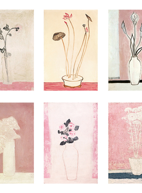 粉底瓶花 常玉小众艺术装饰画玄关新中式简约画框餐厅卧室挂画