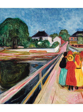 爱德华蒙克Edvard Munch桥上少女轻奢油画装饰画客厅艺术小众画芯