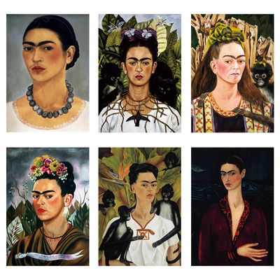 FridaKahlo弗里达卡罗《穿天鹅绒的自画像》墨西哥拉风风格装饰画