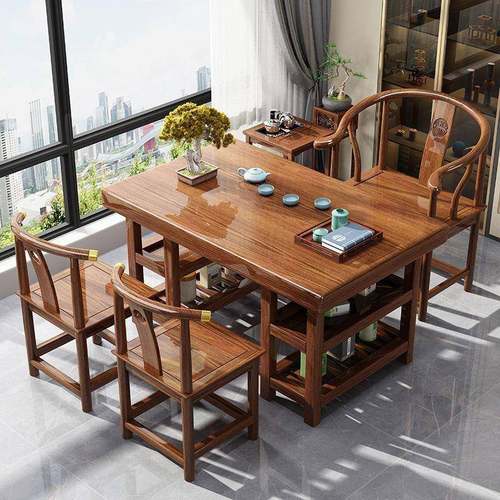 阳台实木茶桌新中式大板茶桌椅组合家用简约小户型茶台办公室茶几