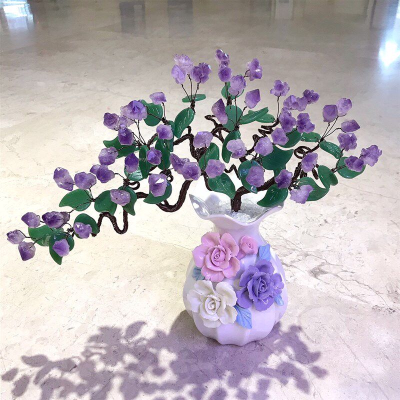 天然紫水晶招财树摇钱树家居摆件客厅酒柜玄关开业送礼品