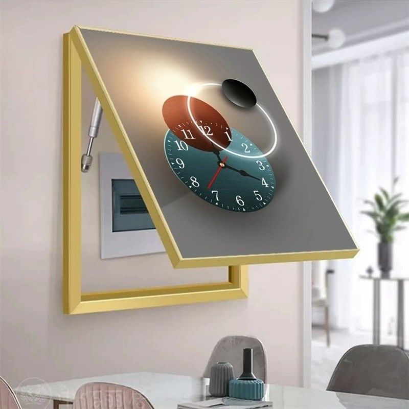 铝合金框电表箱装饰画竖版带钟表上掀配电箱遮挡挂画现代简约挂画