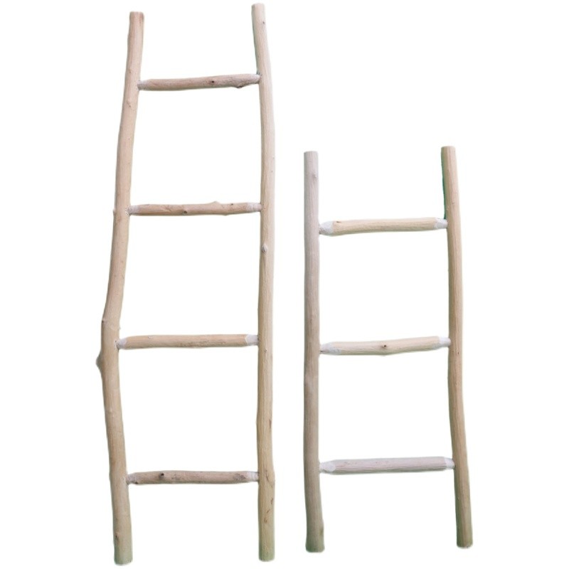 创意干树枝原木直梯装饰摆件拍摄道具民宿梯子书架毛巾挂件衣帽架