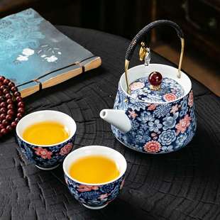 青花一壶二杯二人茶具家用2025新款高档中国风功夫泡茶壶茶具套装
