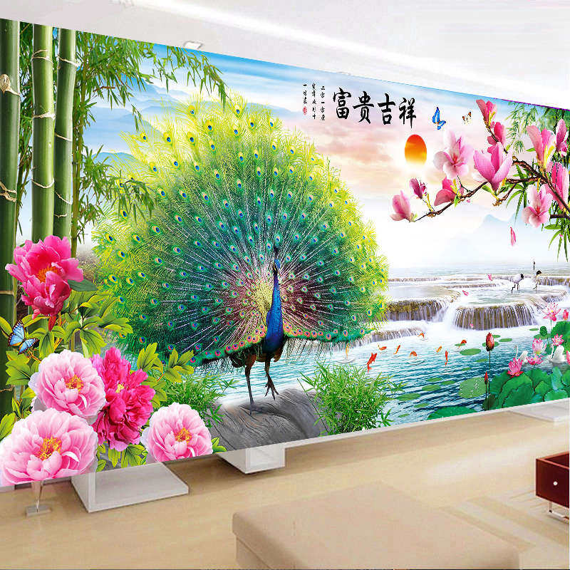 印花十字绣2025新款客厅大幅绣孔雀开屏牡丹花自己开手工富贵花卉