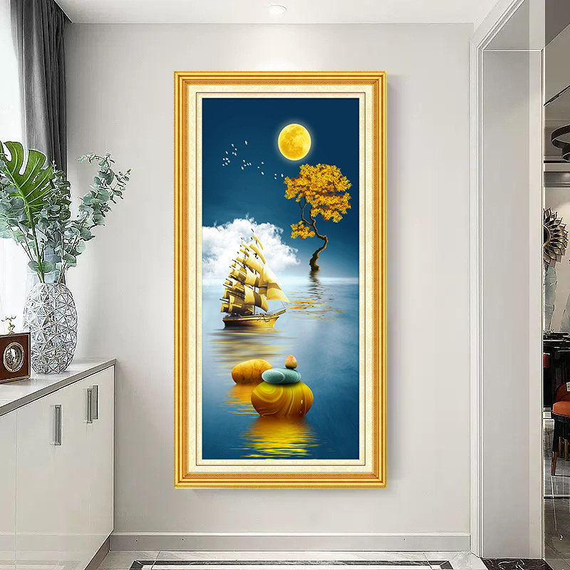家和富贵装饰画走廊尽头壁画过道入户玄关北欧风格麋鹿发财树挂画