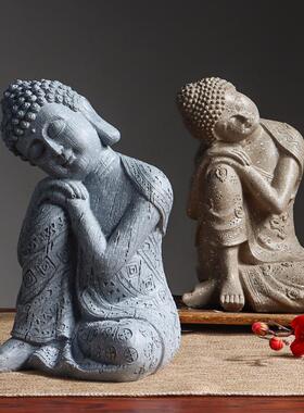 东南亚风格色佛像摆件树脂工艺品 泰式餐厅仿青铜睡佛雕像摆饰