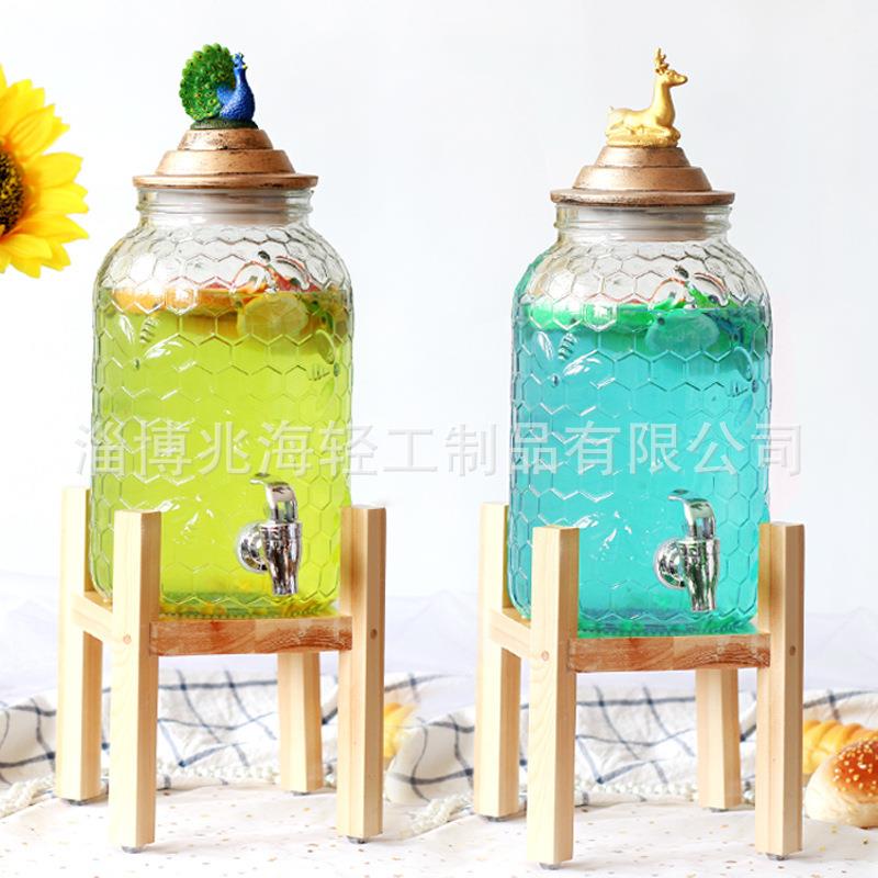 复古5升家用蜂蜜柠檬果汁罐甜品台开关餐厅自助冷饮机商用冷水壶
