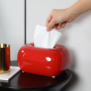 创意红色陶瓷纸巾盒客厅高颜值可爱抽纸盒餐巾纸收纳盒婚庆装饰品