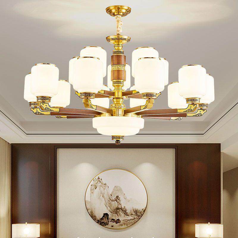 新中式吊灯客厅古典实木餐厅大厅主灯大气中国风2024新款中山灯具