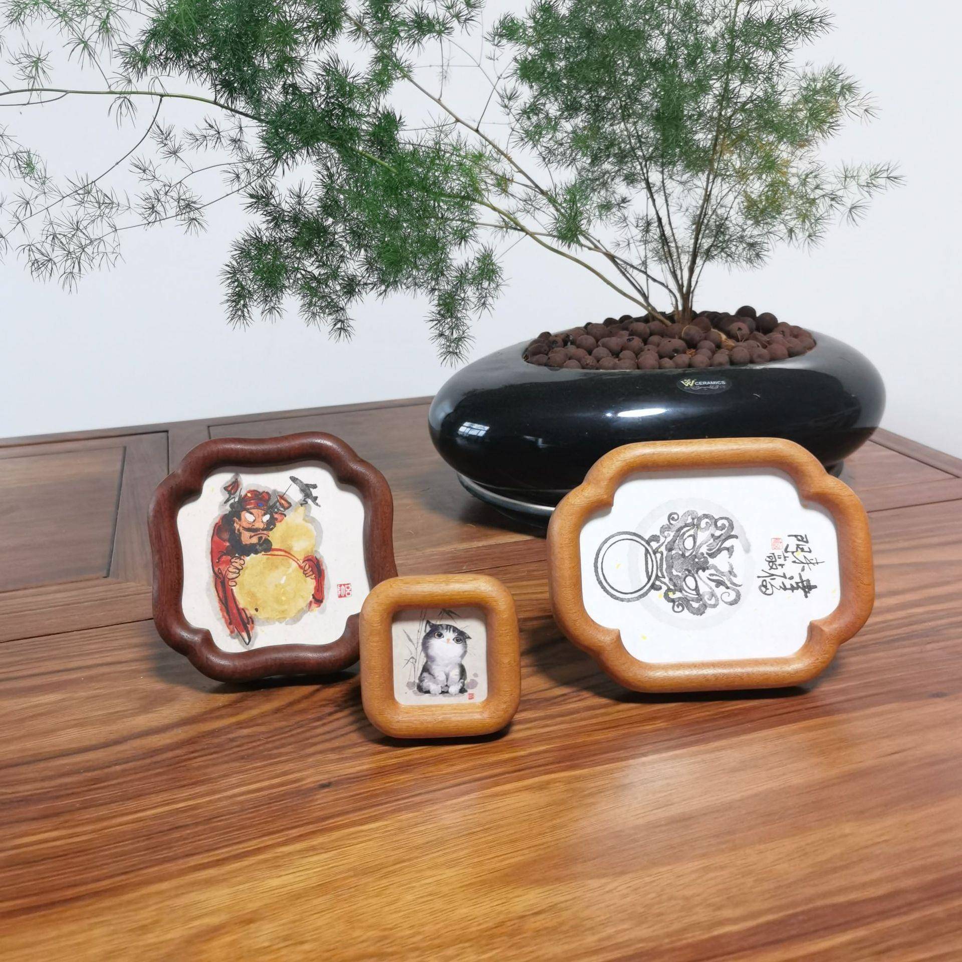 异形实木榫卯相框摆台可摆可挂柚木檀木圆角相框新中式立体展示框