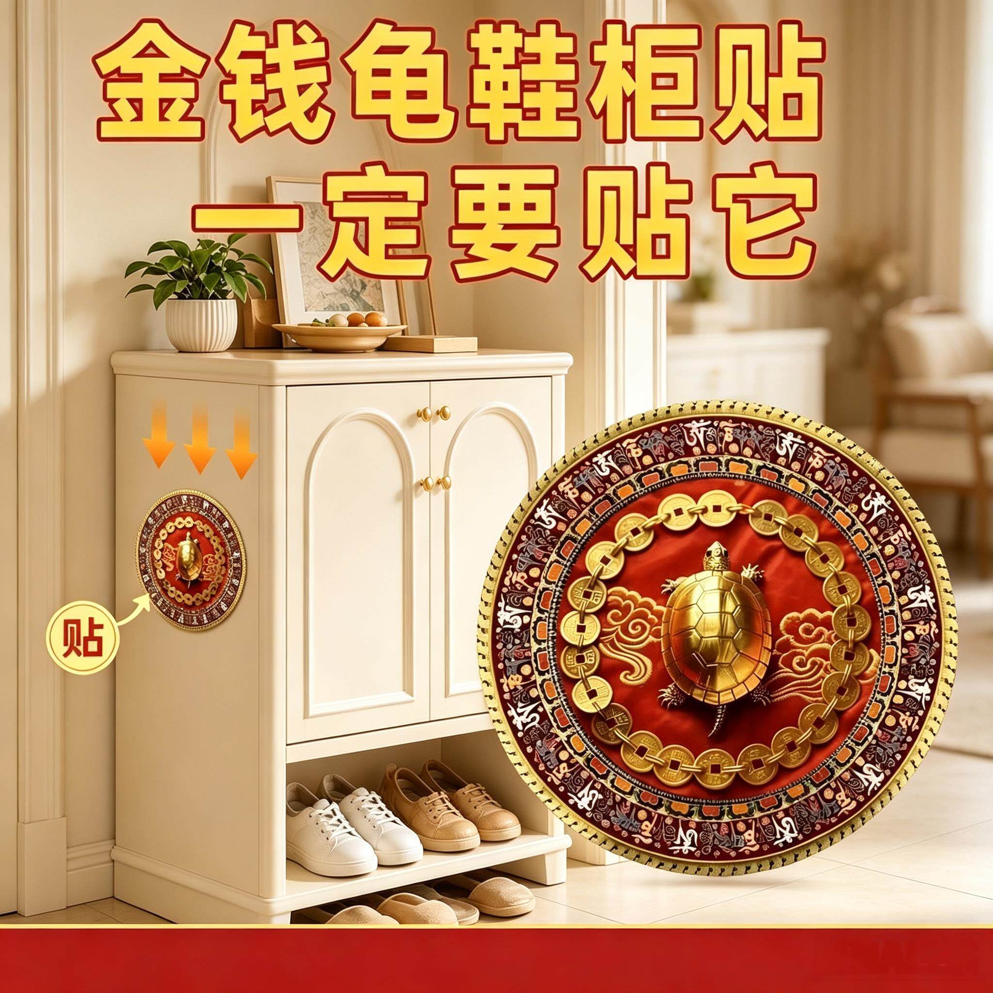 开门见鞋柜金钱龟贴入户门侧面有鞋柜五帝钱金钱龟贴鱼缸装饰贴纸