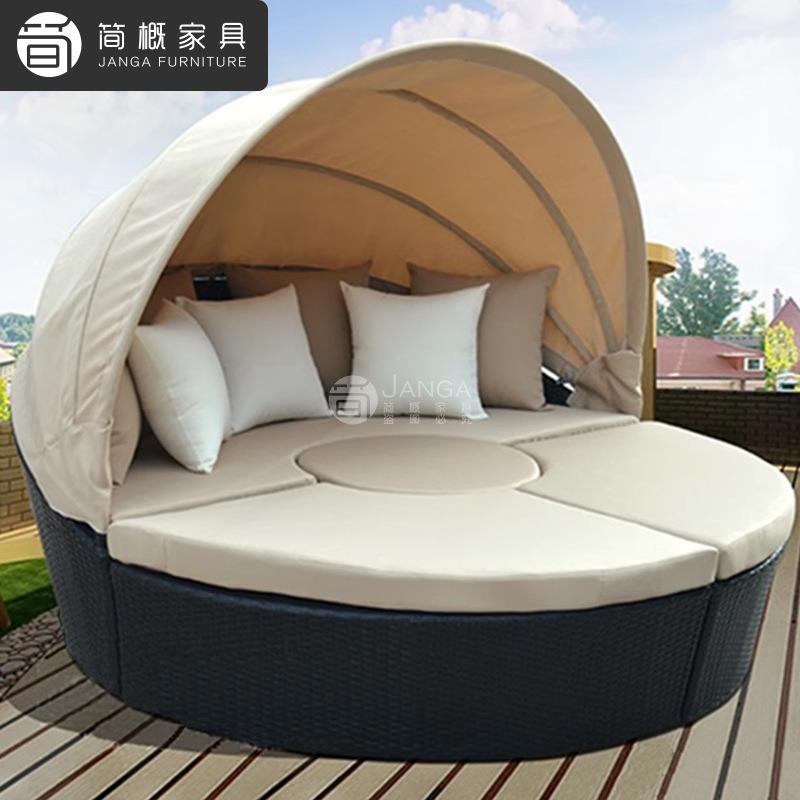 别墅庭院花园躺床户外露台藤编沙发躺椅别墅露天泳池懒人休闲圆床