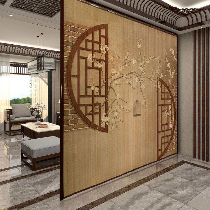 帘子门帘隔断折叠推拉家用风屏风商铺简易客厅印花竹帘垒德株