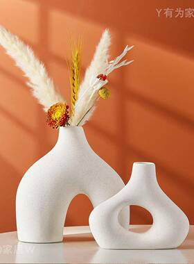现代简约创意陶瓷白色花瓶家居客厅电视柜装饰摆件花器办公桌摆设