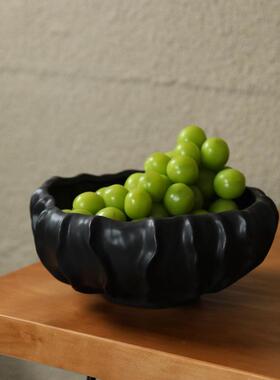 中古风黑色陶瓷水果盘客厅桌面收纳盘家用餐桌收纳现代装饰品摆件