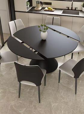 黑色旋转伸缩意式餐桌轻奢小户型方圆两用圆桌现代家用简约餐桌椅