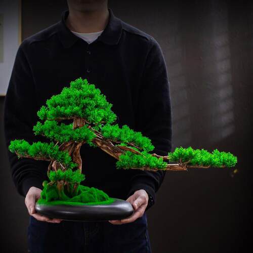 仿真盆景摆件新中式迎客松盆栽客厅办公室玄关桌面绿植装饰品摆设