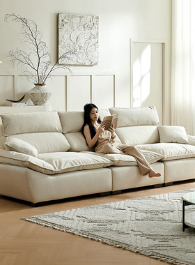 baxter可调节移动大坐深帆船沙发客厅高靠背直排奶油风猫抓布沙发