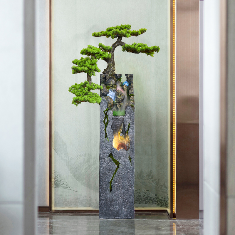 客厅落地招财乔迁流水假山迎客松喷泉摆件玄关家居酒店装饰招财