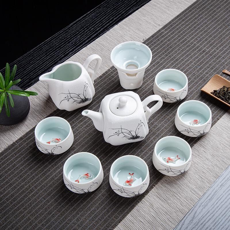 雪花釉陶瓷功夫茶具套装定制LOGO整套茶壶茶杯茶海礼盒装成交礼品