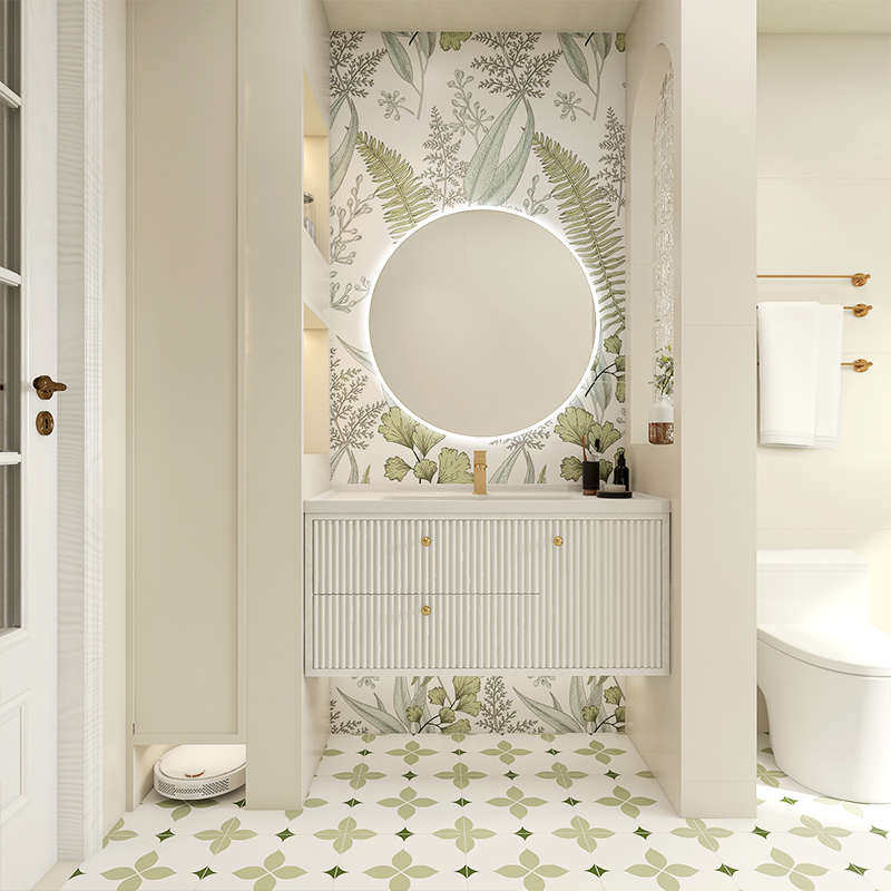 奶油风浴室卫生间背景墙花砖600x1200植物瓷砖墙砖艺术迪花片兰莫