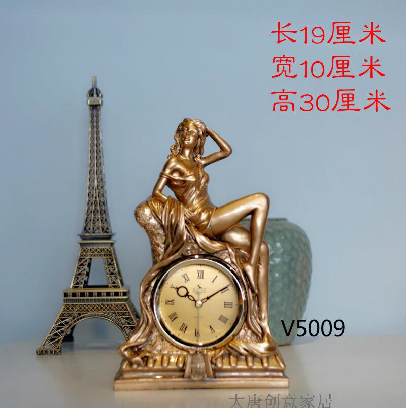 座钟客厅欧式树脂工艺品摆件创意时尚装饰西洋女台钟卧室静音钟表