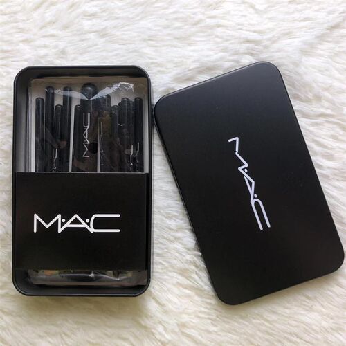 mac铁盒化妆刷组 黑色动物毛 12件套 竹炭材质 简易携带款
