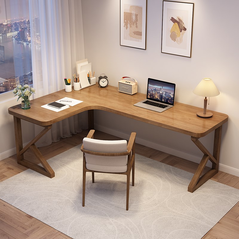 全实木L型书桌靠墙角小户型电脑桌台式卧室工作台家用拐角办公桌