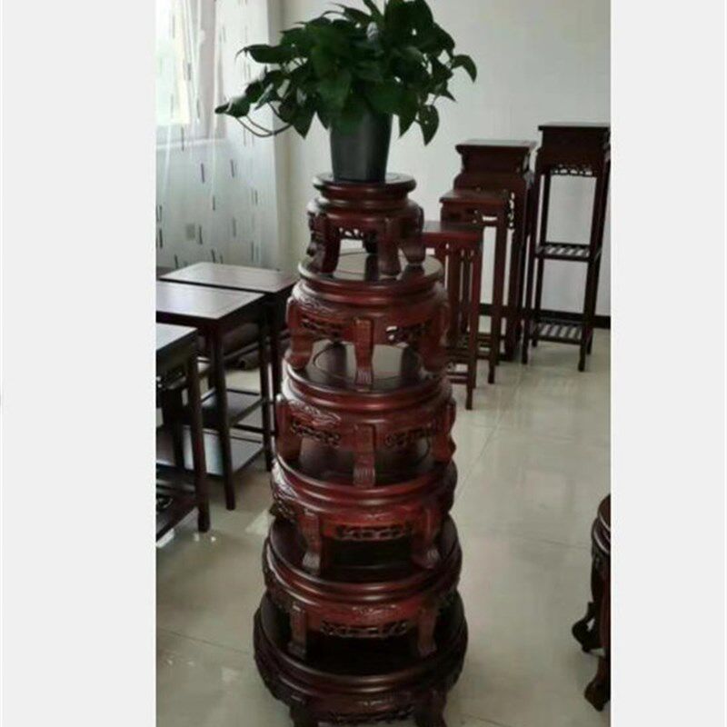 木质鱼缸架实木圆形酒坛底座立柱空调底架盆景架矮花架子大花瓶架