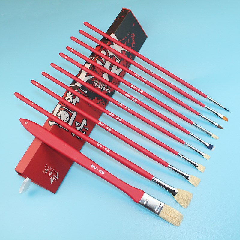 莫奈扶摇水粉画笔10支礼盒套装红杆水洗猪鬃扇形油画丙烯涂鸦彩笔