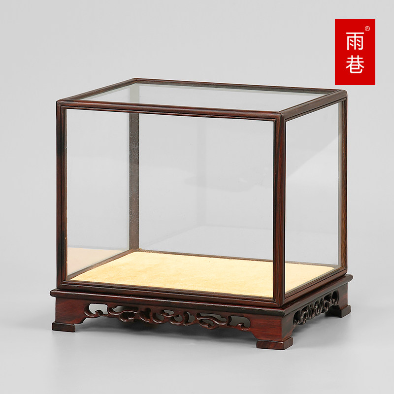 红酸枝木雕刻佛像玻璃罩工艺品摆饰宝笼花瓶古董透明防尘罩展示盒