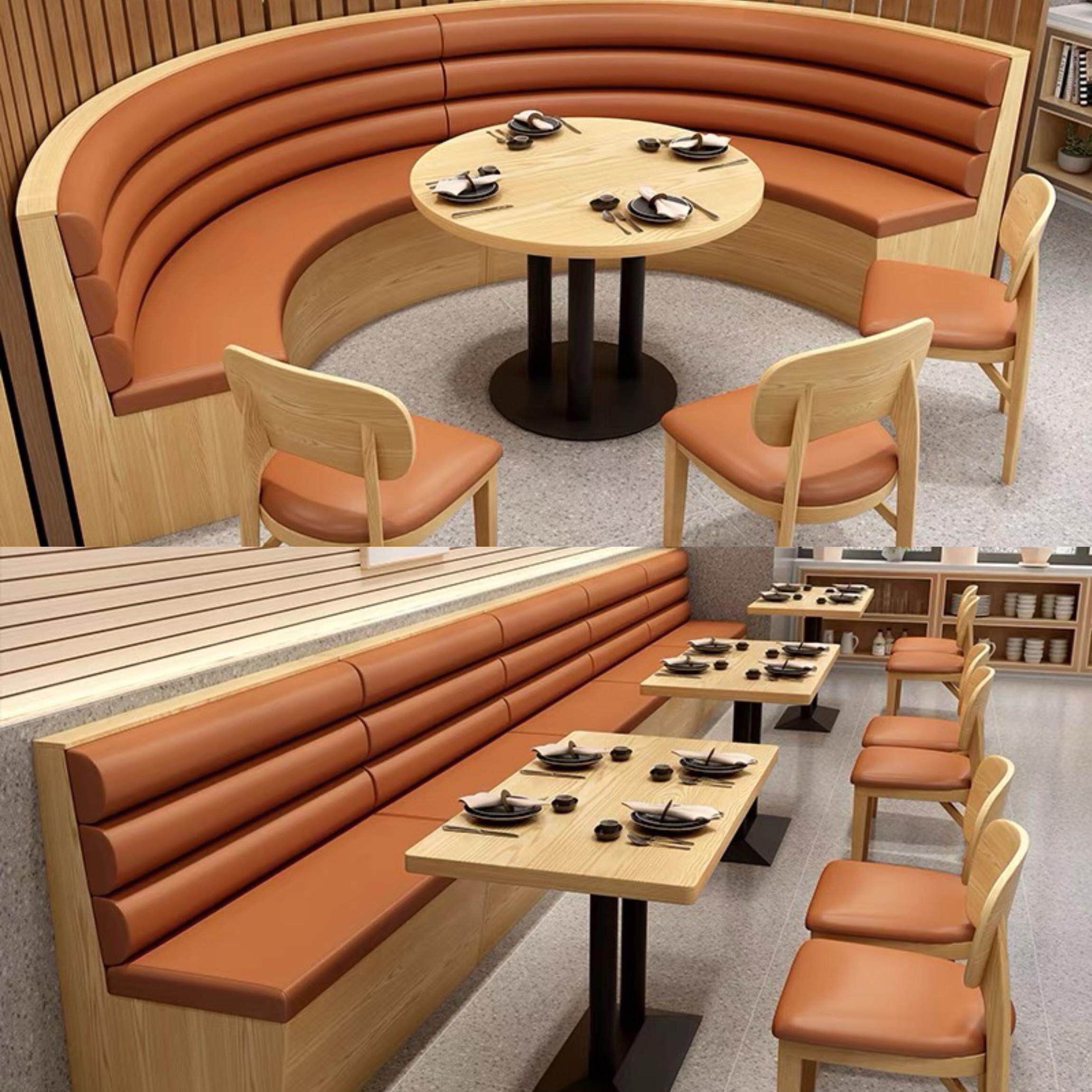 定制实木弧形卡座饭店餐厅沙发一体组合火锅店桌椅卡座半圆电磁炉