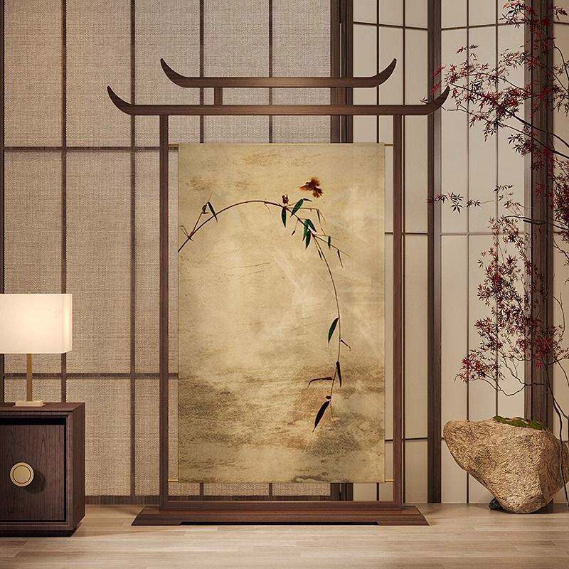 宋式美学新中式古典竹子屏风隔断客餐厅玄关入户茶室遮挡卧室座屏