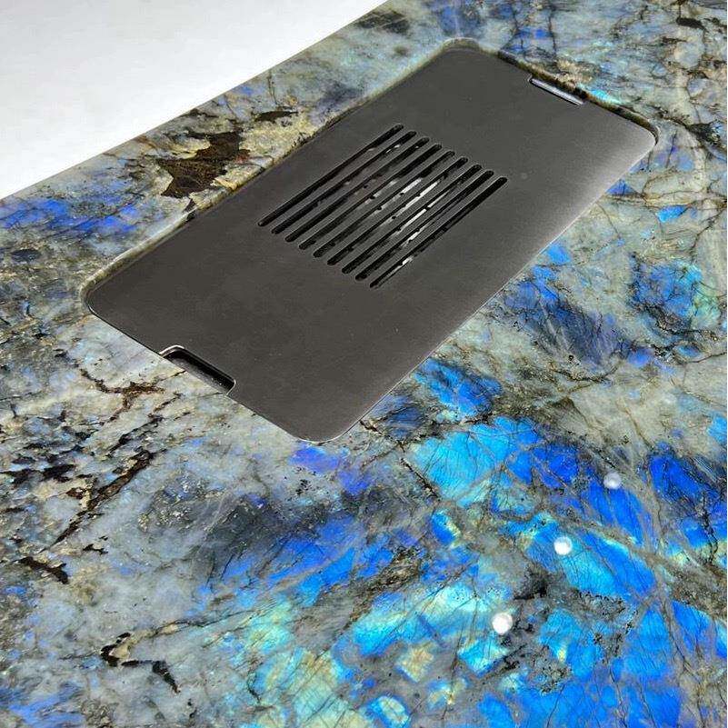 石天然大理蓝翡翠奢石茶桌FNG台亚克力不锈钢底座用接待茶办公室