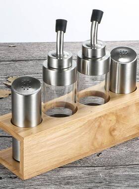 34179不锈钢4件套装调料瓶油盐酱调厨房味整理0用具木座醋调味罐