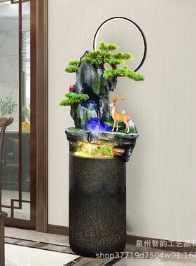 创意福禄假山喷流水财摆件客泉HUW厅落办公室玄关地鱼缸生加湿器