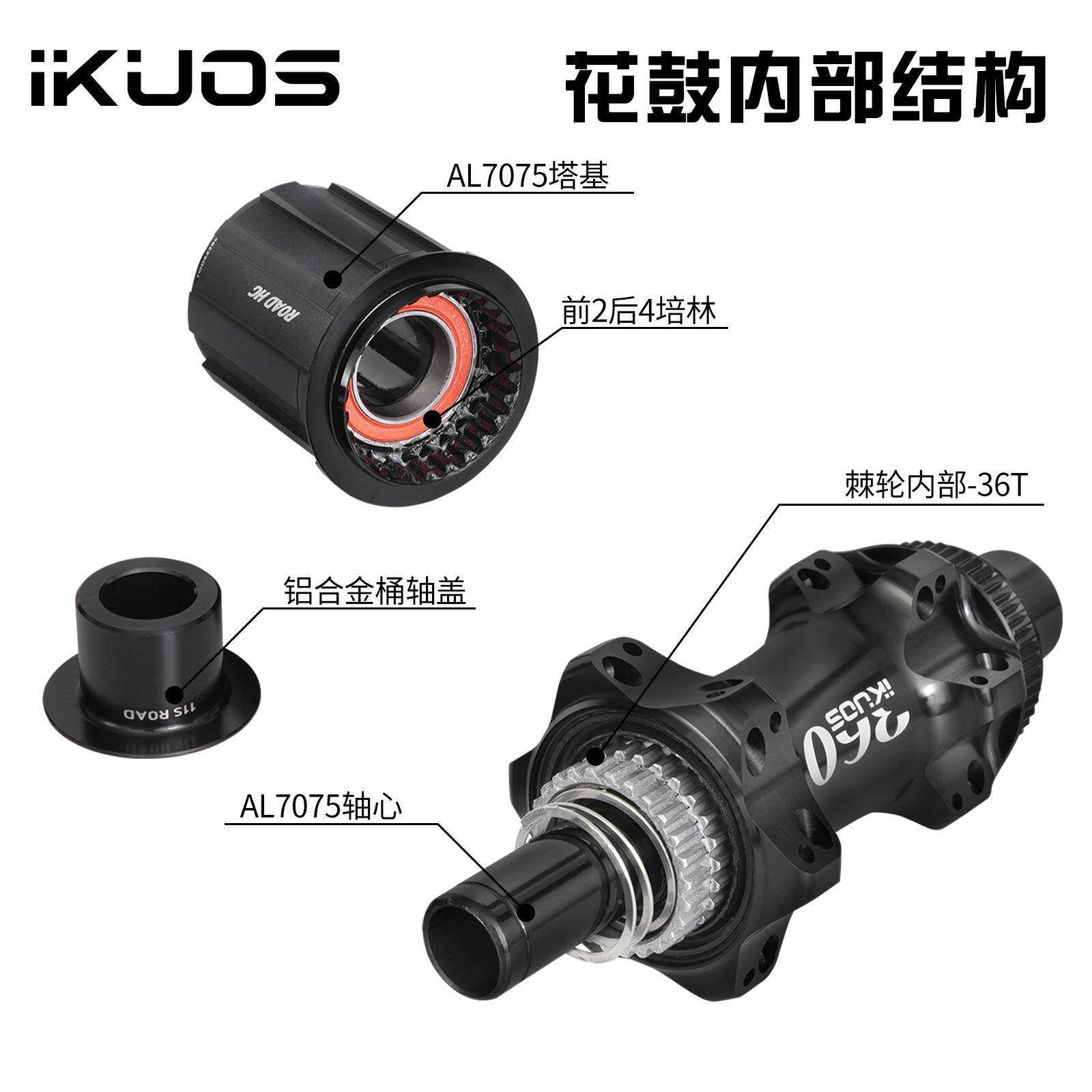 KUOS公FRF路自行路车花棘轮鼓36齿行星齿结构24孔中锁桶轴I公轮组