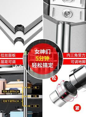 不锈钢XVJ置物架商用工作台二方架层落地子多层货架桌餐子长形边