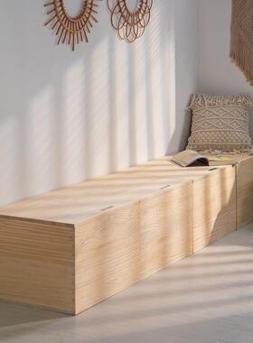 榻米木箱拼床储物床收IHR纳箱子实木床床箱高箱加宽飘窗榻拼接柜