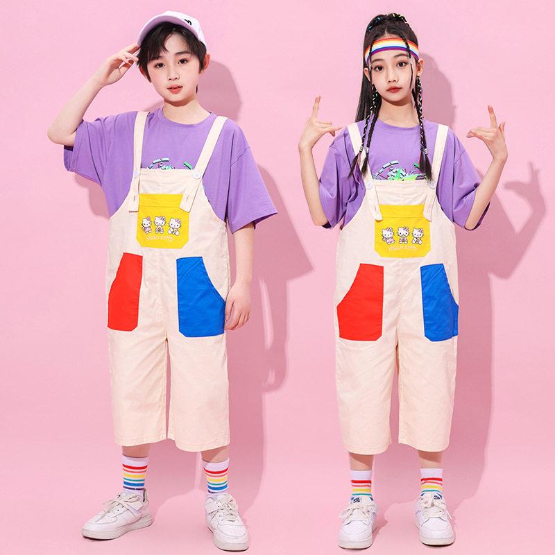 幼儿园儿表童TIQ演出服夏季嘻哈街舞套装时尚学生啦啦操小运演动
