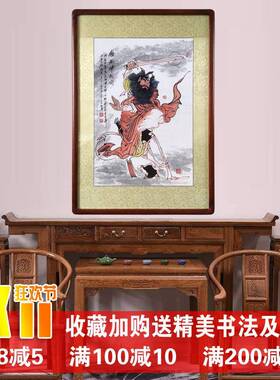 61K3纯手OLR钟馗引福农绘村中堂轴物朱砂国画人画像玄关客卷厅挂