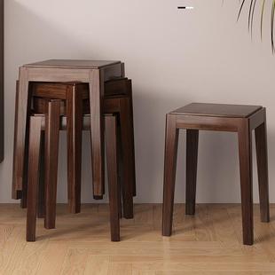 黑胡桃凳子式 实木厅可叠放927餐凳新中家用极简风方客凳约小凳简
