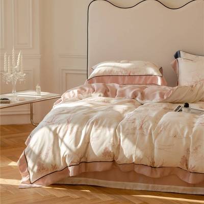 法式玫瑰轻奢风兰精天丝四件套冰丝床单凉感夏季丝滑床上用品