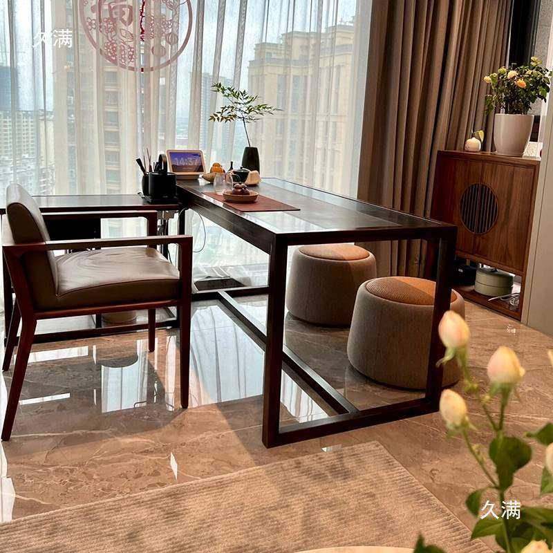 阳台小茶桌2组05JVC2新款型新中式实木茶台桌椅合北美黑胡桃木用