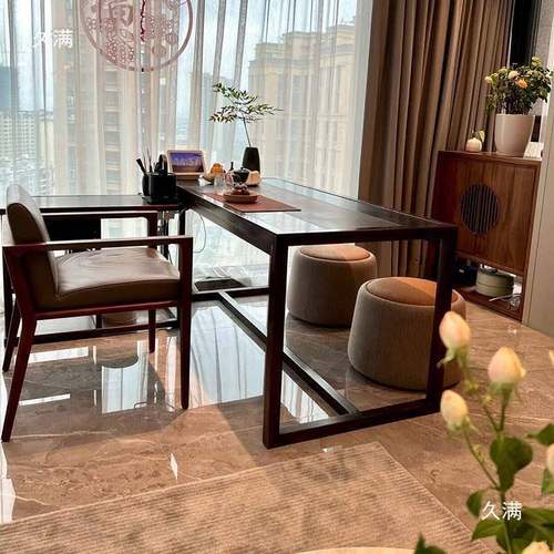 阳台小茶桌2组05JVC2新款型新中式实木茶台桌椅合北美黑胡桃木用