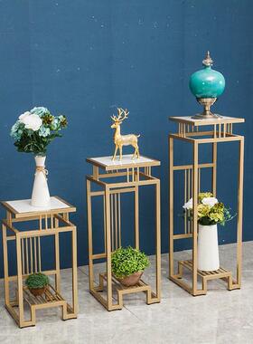 用层轻奢客厅室内置花盆架欧式铁艺金色花CVE架家子简约双物架