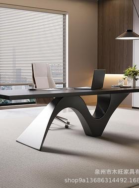 黑色高端实木办公工作室轻老奢简板桌约商务电脑桌铁艺MW-113实木