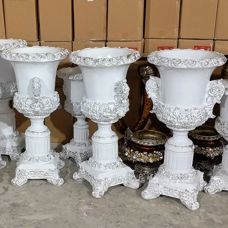 欧式奖杯花瓶玻璃钢落地大花瓶仿古浮雕花瓶欧式家居酒店装饰花器